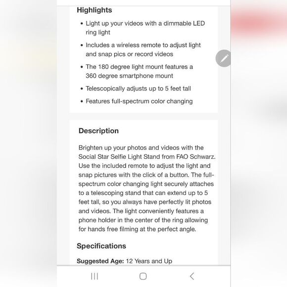 FAO Schwarz Social Star Selfie Light Stand NIB - Picture 6 of 6